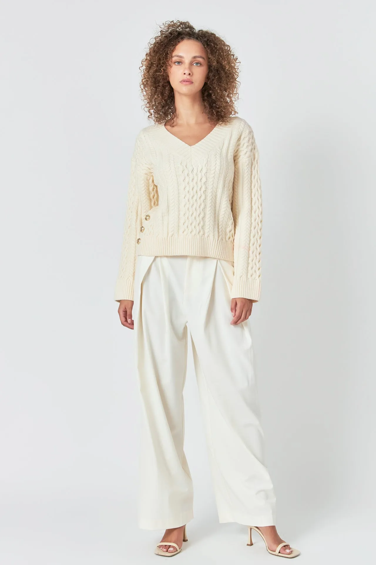 Cable Knit V-Neck Long Sleeve Sweater sold by Endless Rose