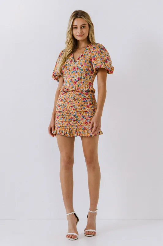 Floral Ruched Detail Mini Skirt sold by Endless Rose