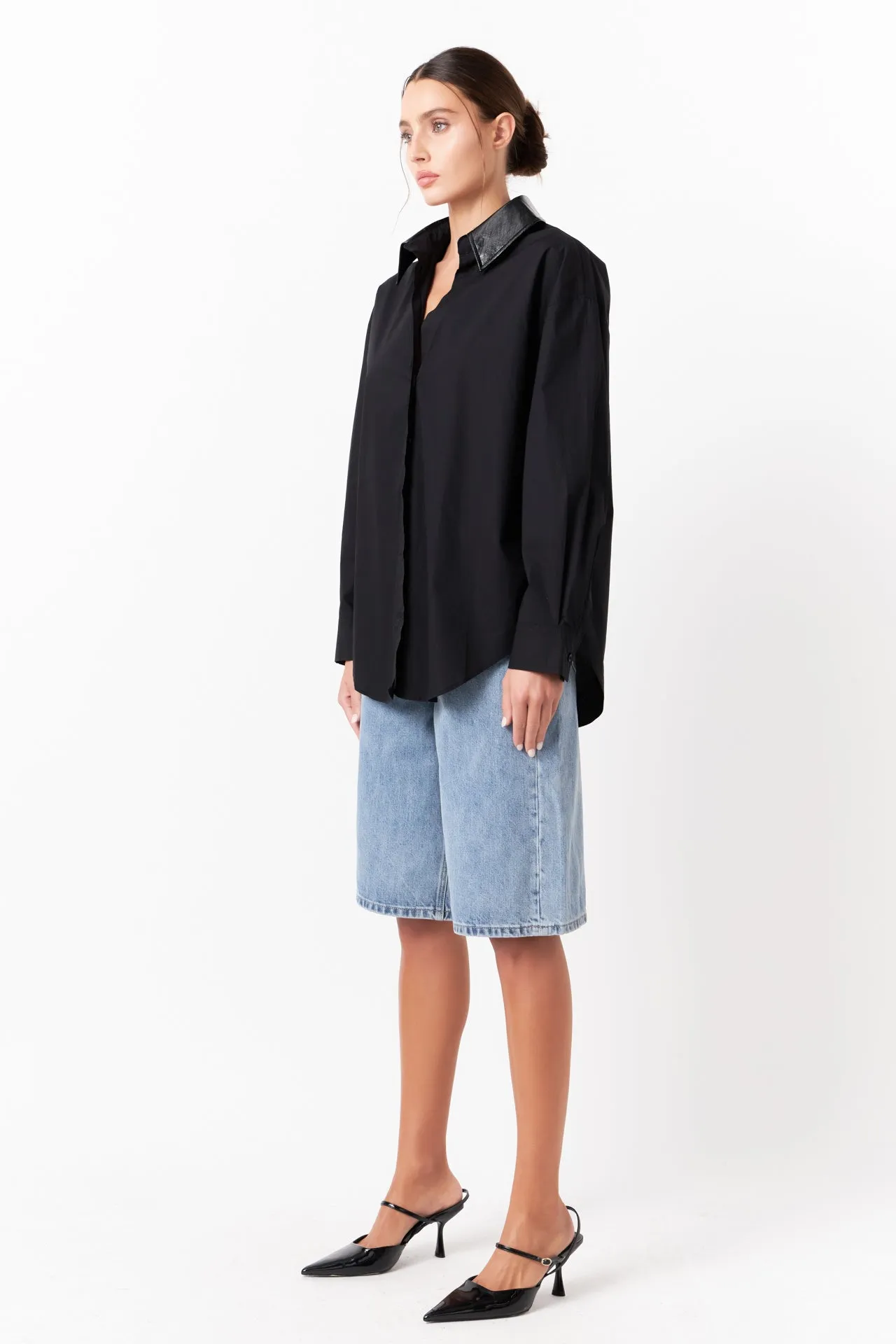 Pu Collared Oversize Shirt sold by Endless Rose product image thumbnail 4