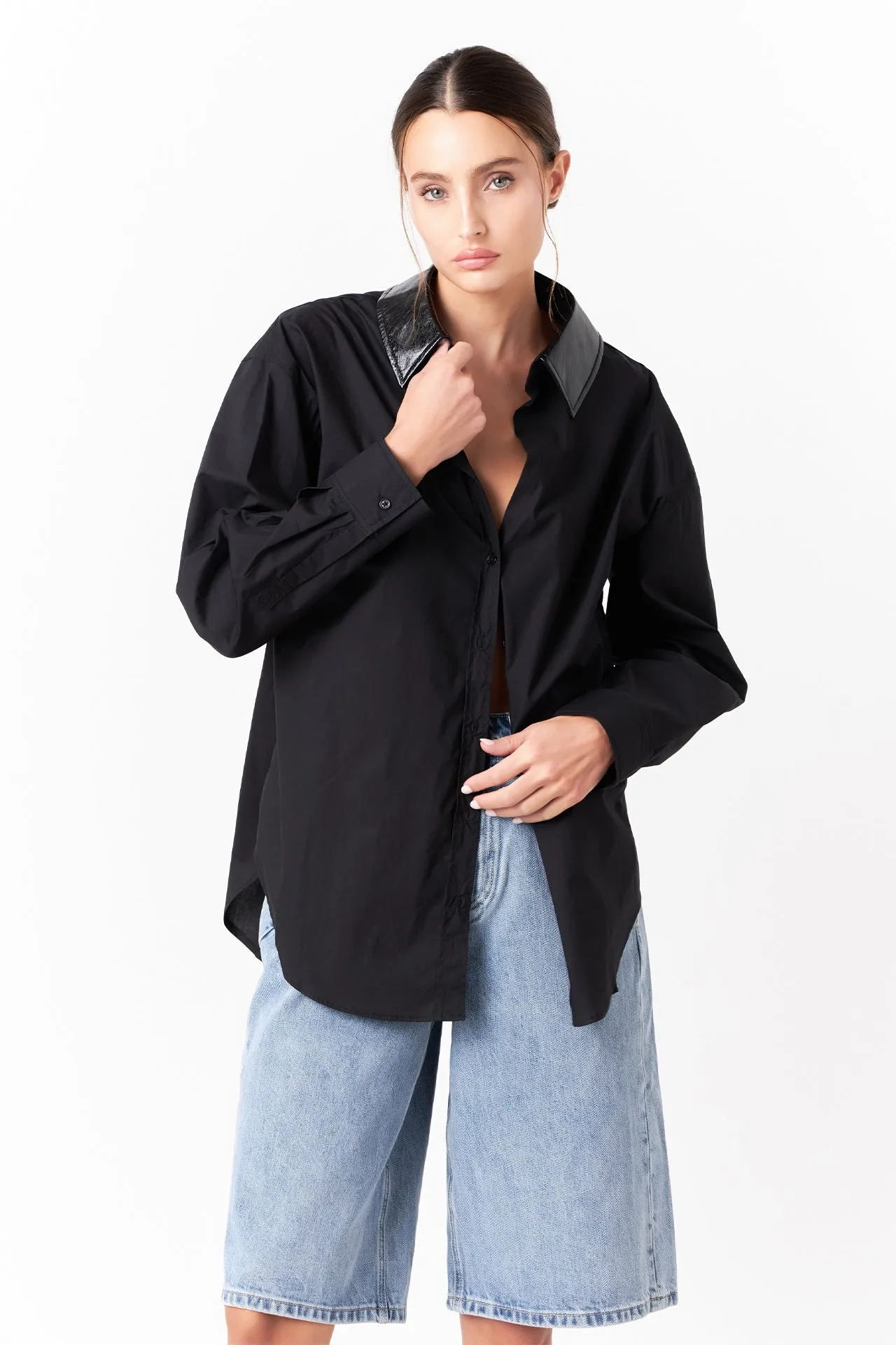 Pu Collared Oversize Shirt sold by Endless Rose