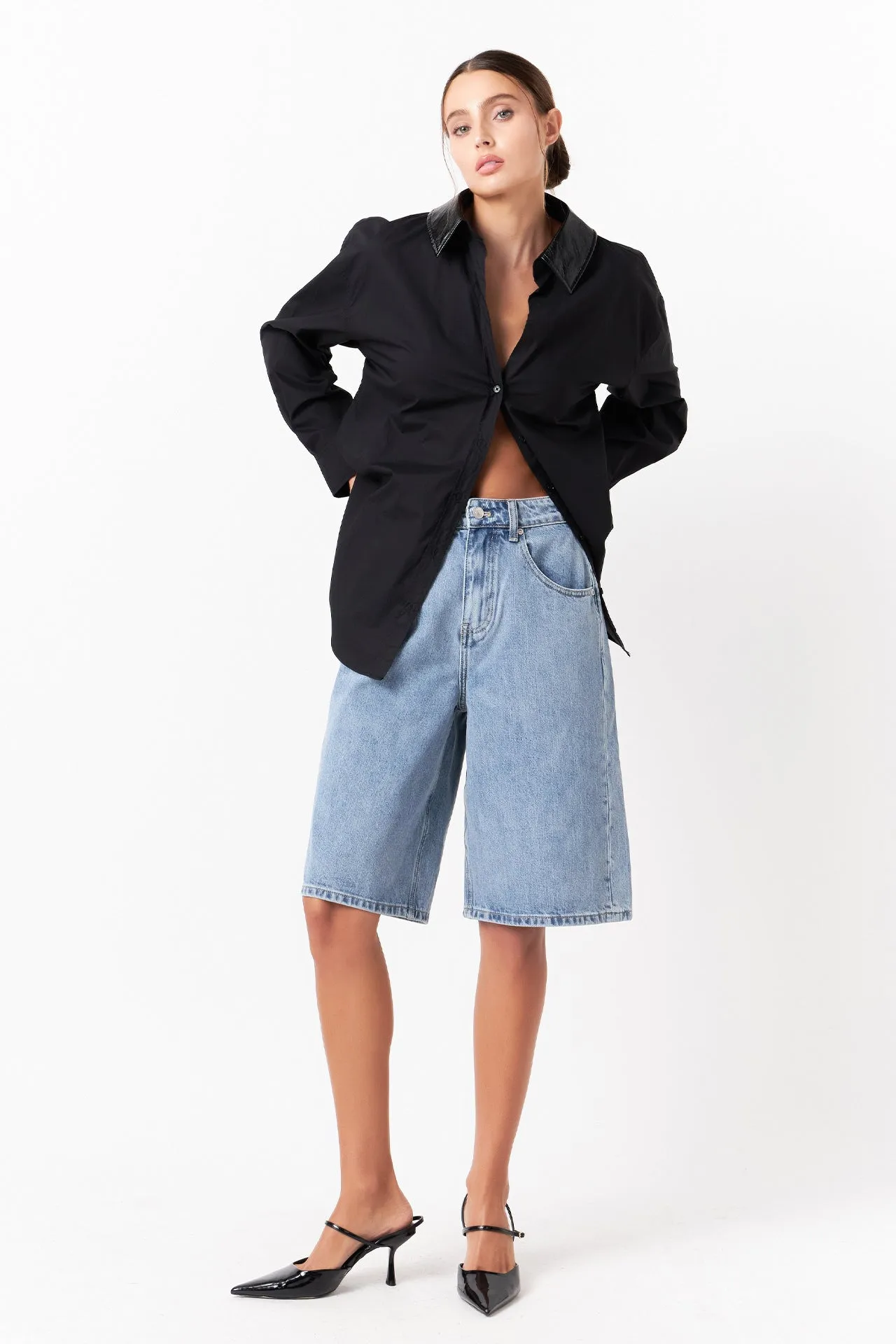 Pu Collared Oversize Shirt sold by Endless Rose product image thumbnail 2