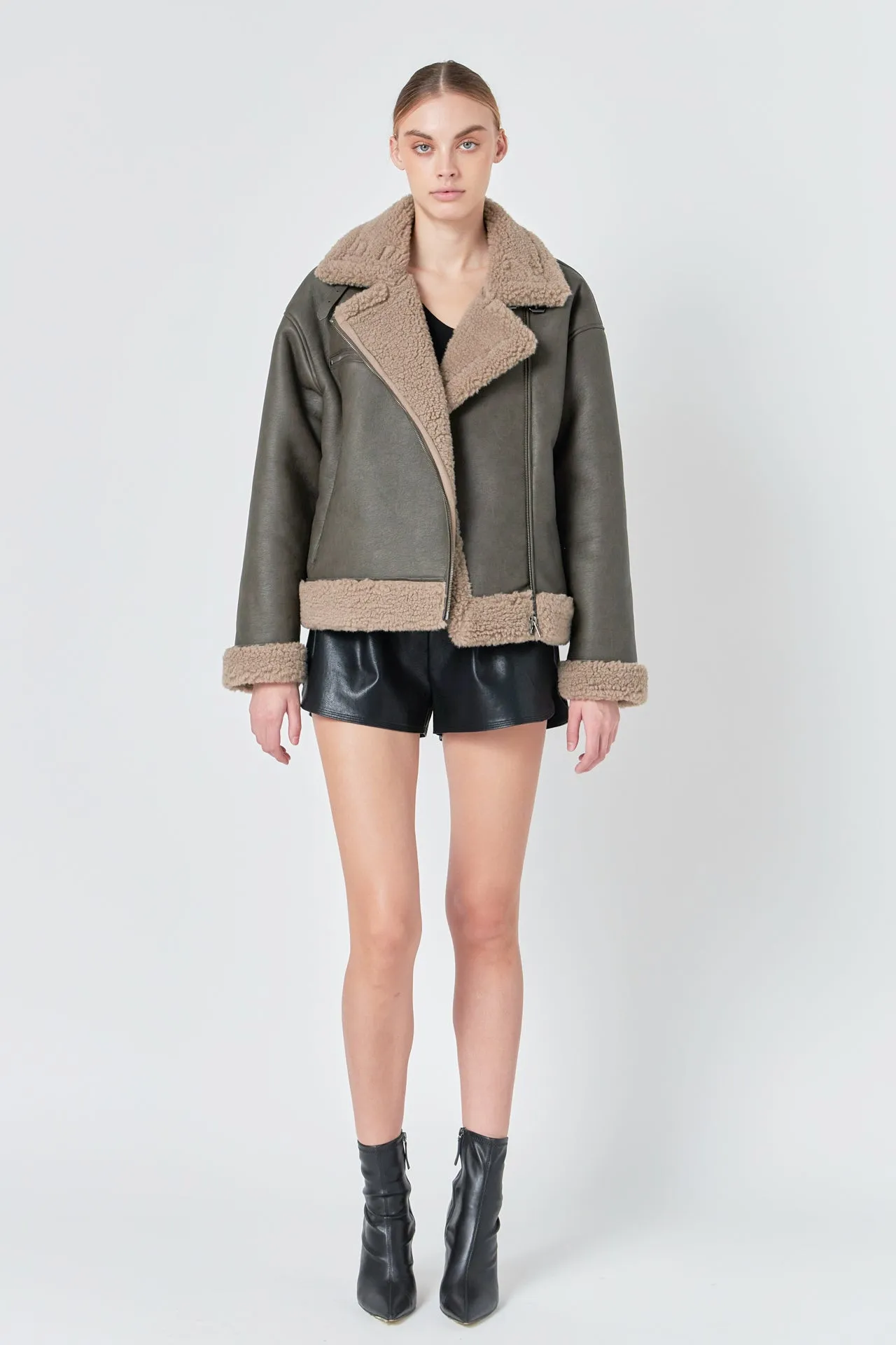 Faux Leather Jacket with Sherpa Lining sold by Endless Rose