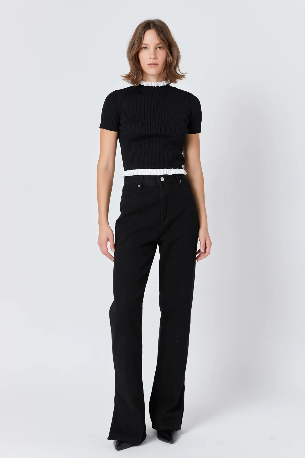 Contrast Ruffle Short Sleeve Top sold by Endless Rose