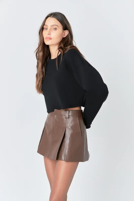 High-Waisted A-Line Pleated PU Skort sold by Endless Rose
