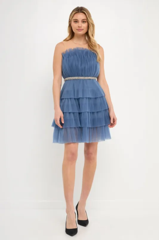 Tulle Tiered Mini with Jeweled Belt sold by Endless Rose