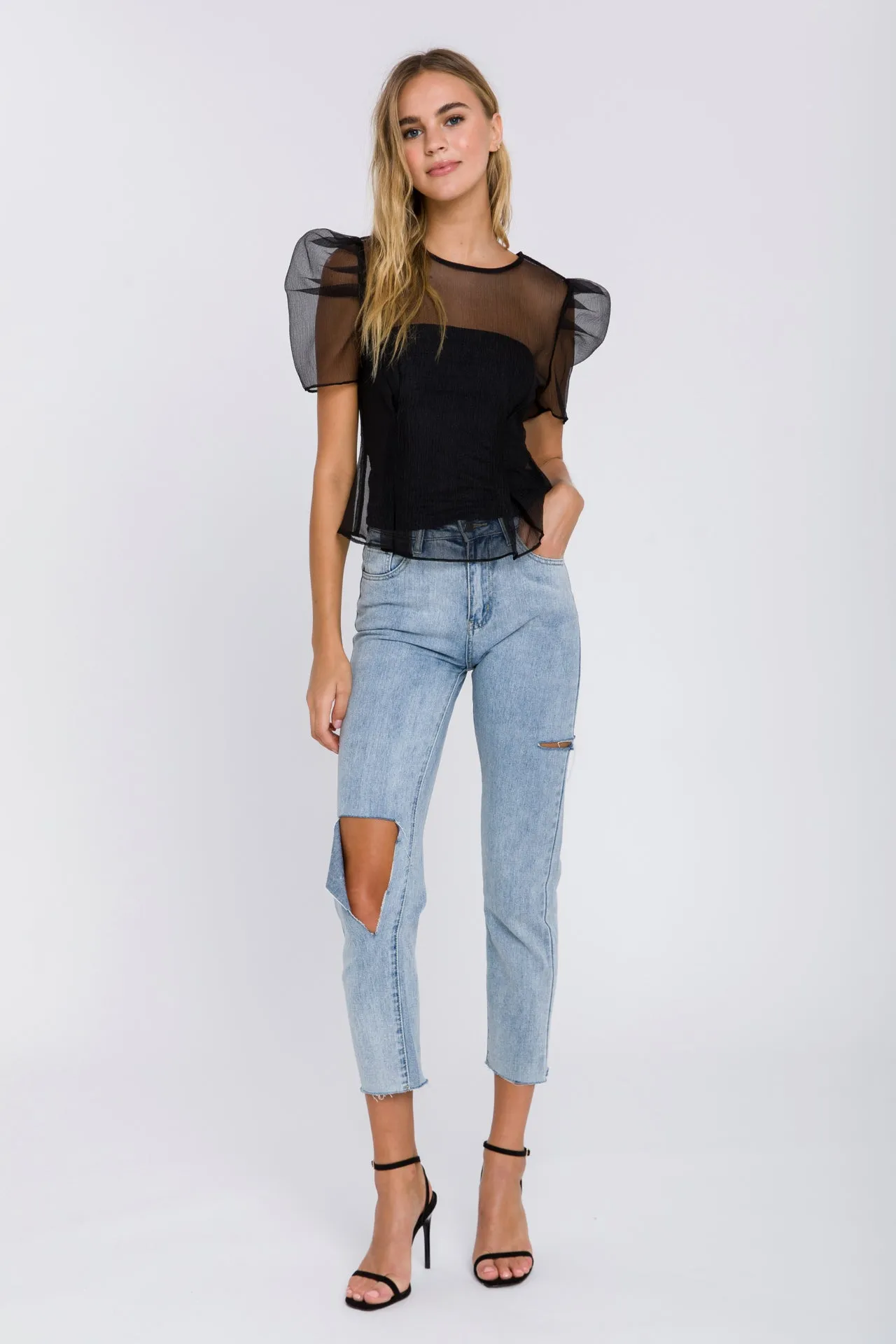Mesh Puff Short Sleeve Top sold by Endless Rose