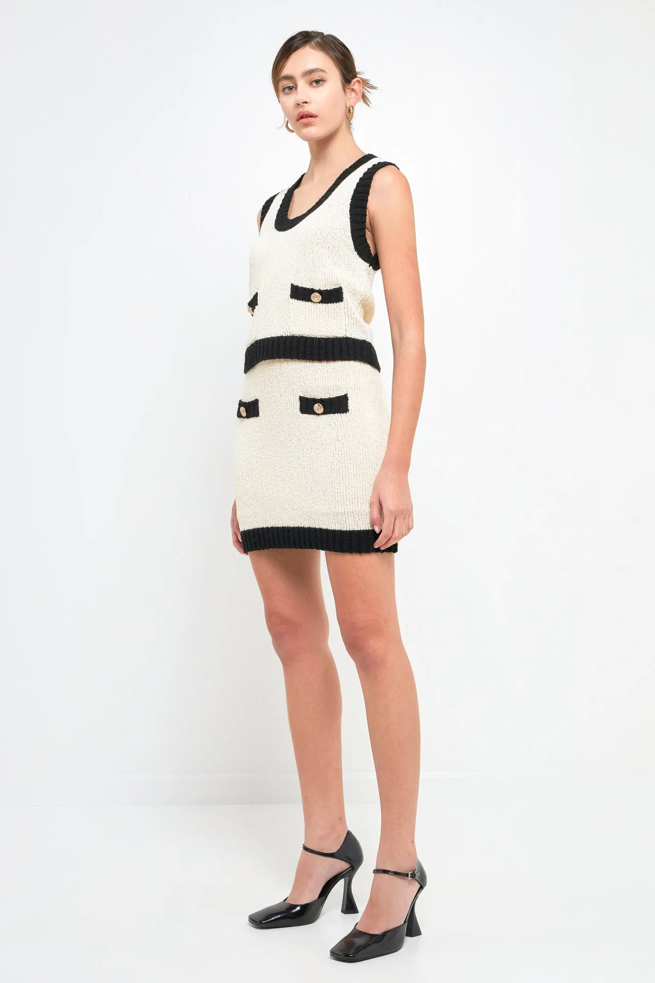 Knit Mini Skirt with Gold Buttons sold by Endless Rose product image thumbnail 3