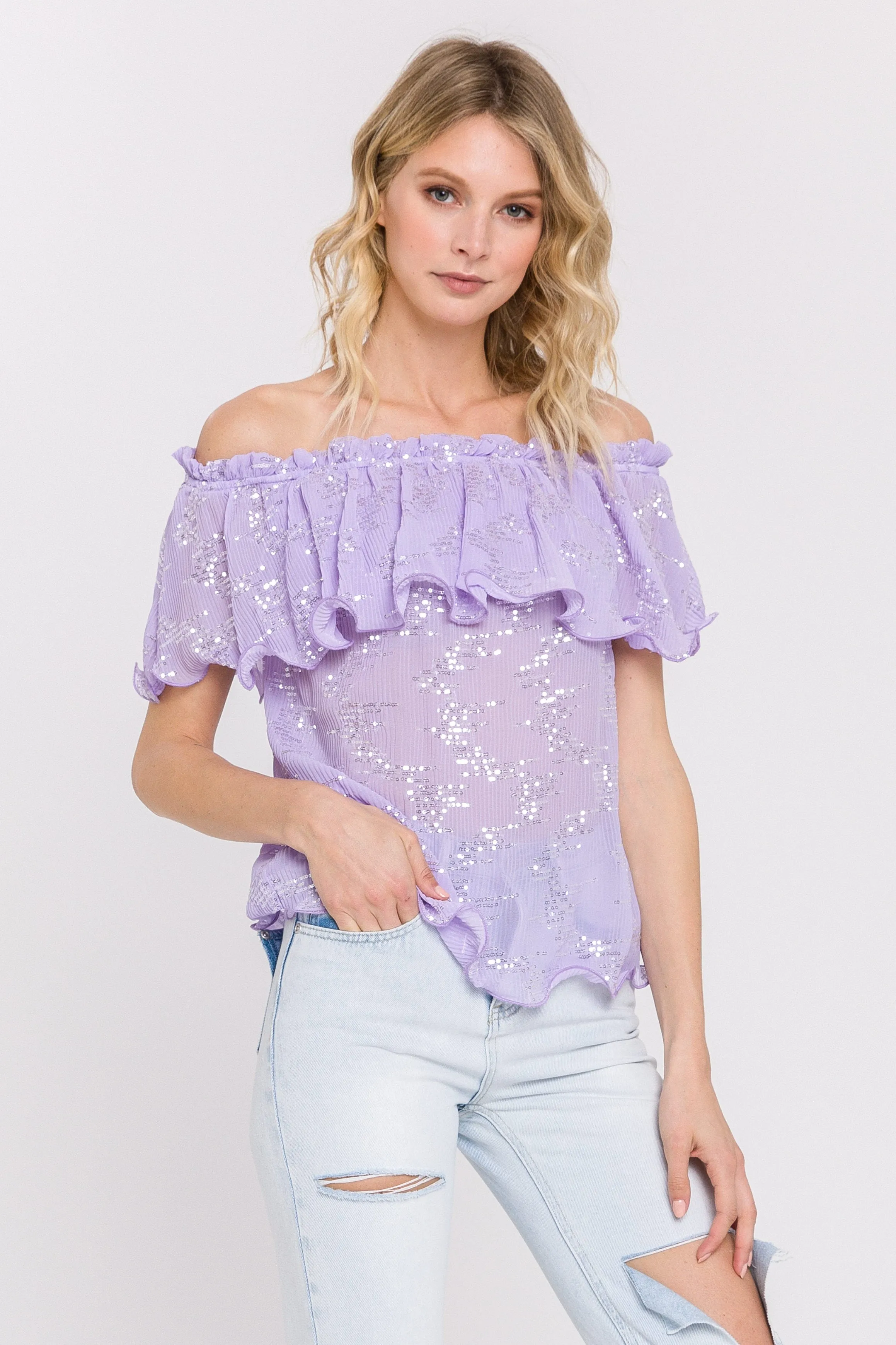 Tiered Sequin Chiffon Top sold by Endless Rose product image thumbnail 3