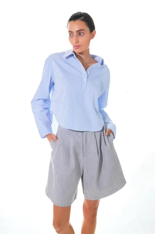 Pinstripe Cropped Collared Shirt sold by Endless Rose