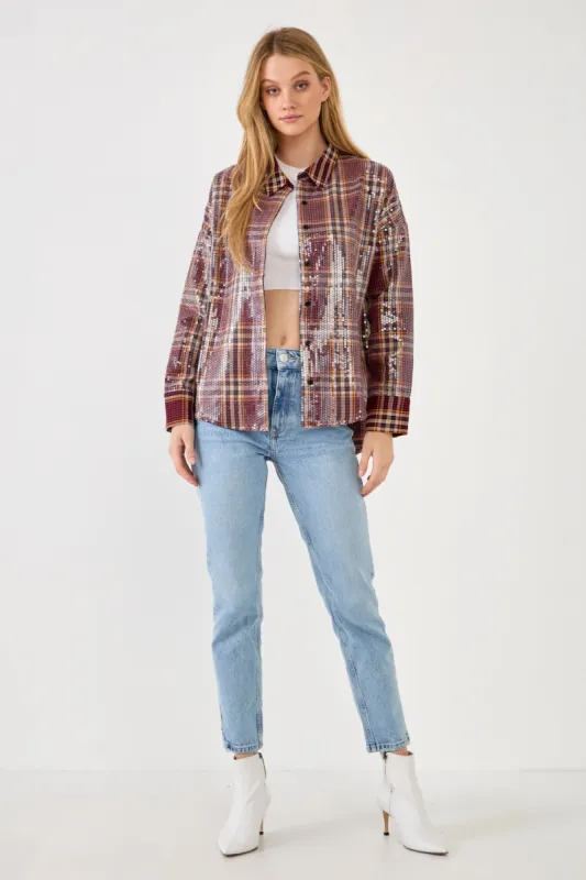 Check Patterned Sequin Shirt sold by Endless Rose