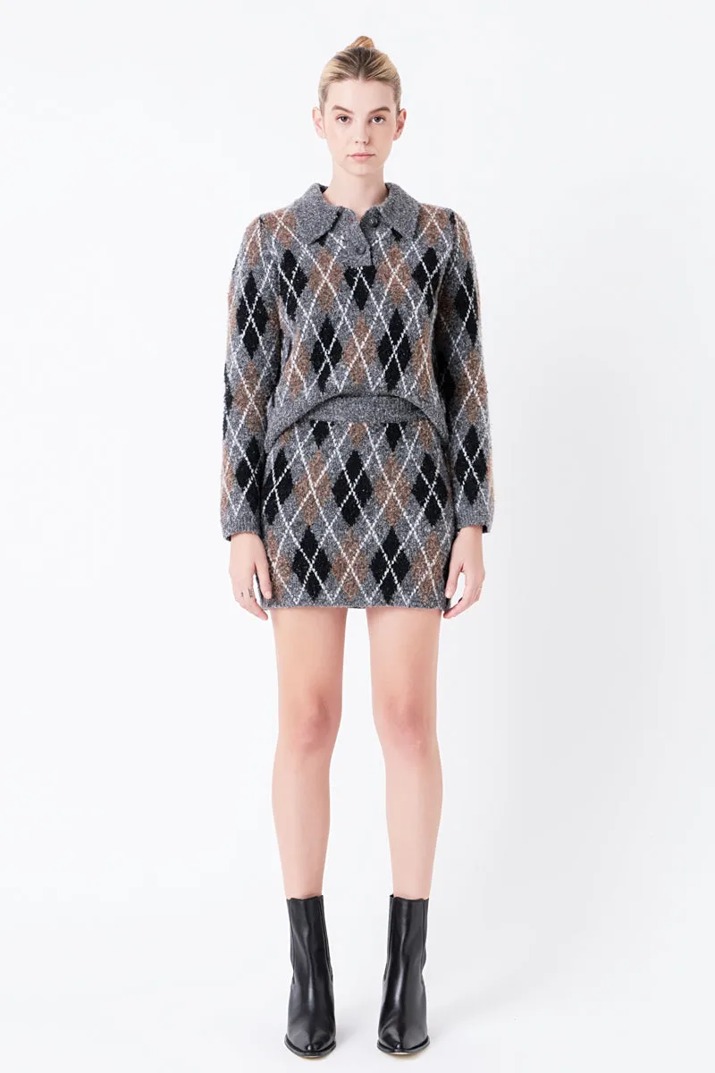 Argyle Knit Mini Skirt sold by Endless Rose