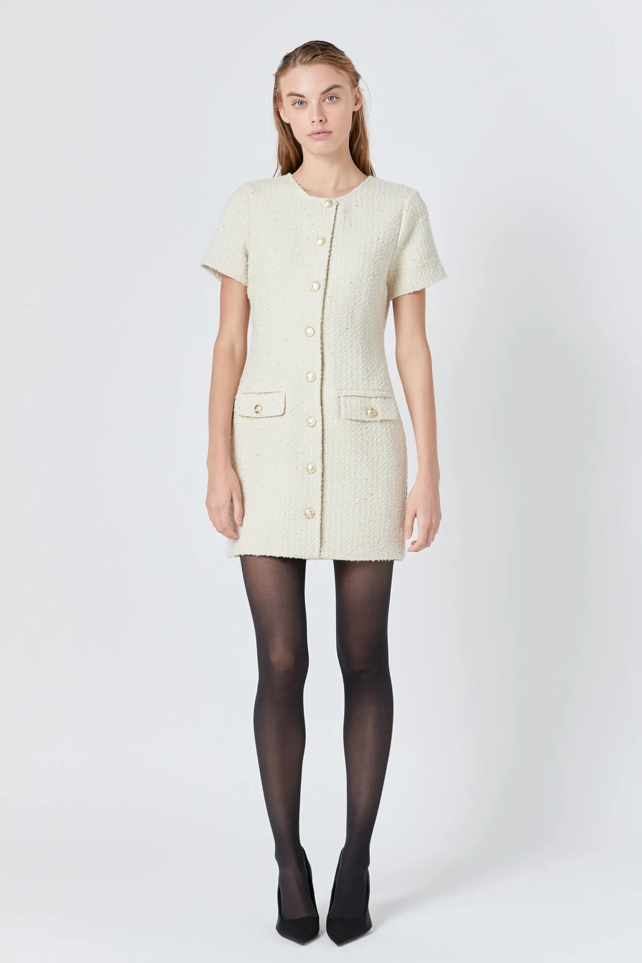 Tweed Buttoned Mini Dress sold by Endless Rose