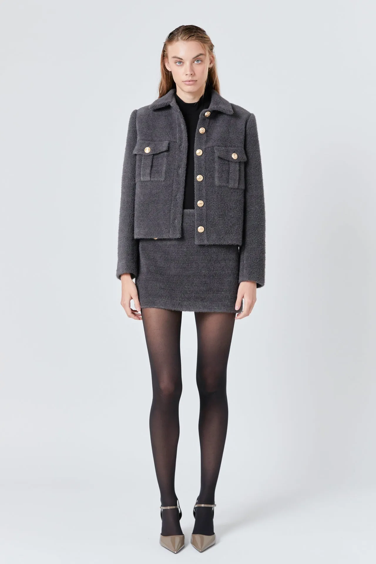 Tweed Soft Brushed Buttoned Jacket sold by Endless Rose