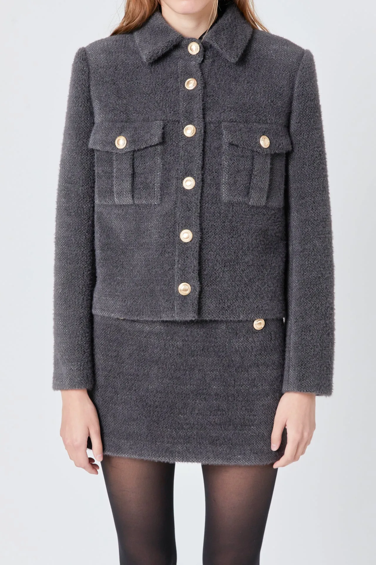 Tweed Soft Brushed Buttoned Jacket sold by Endless Rose product image thumbnail 2