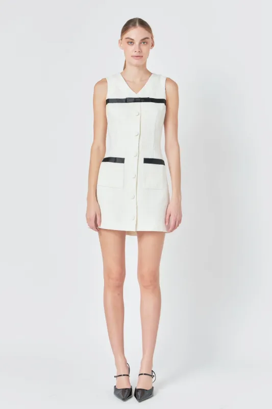 Satin Bow Tweed Shirt Dress sold by Endless Rose