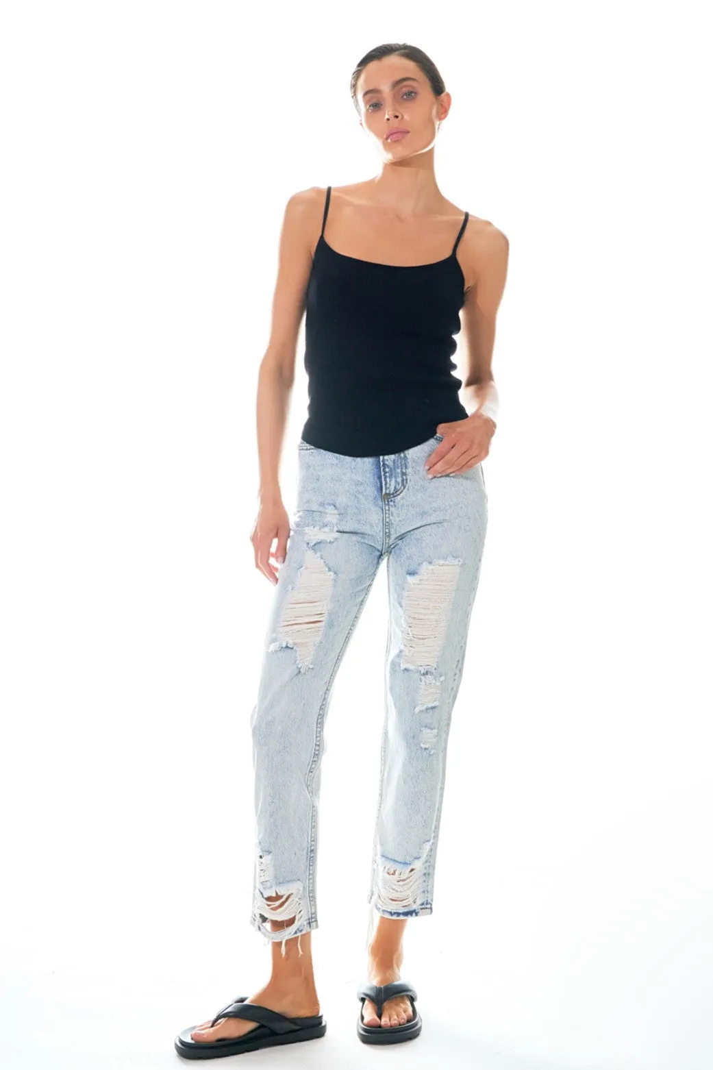 High-Waisted Distressed Straight Leg Jeans sold by Endless Rose