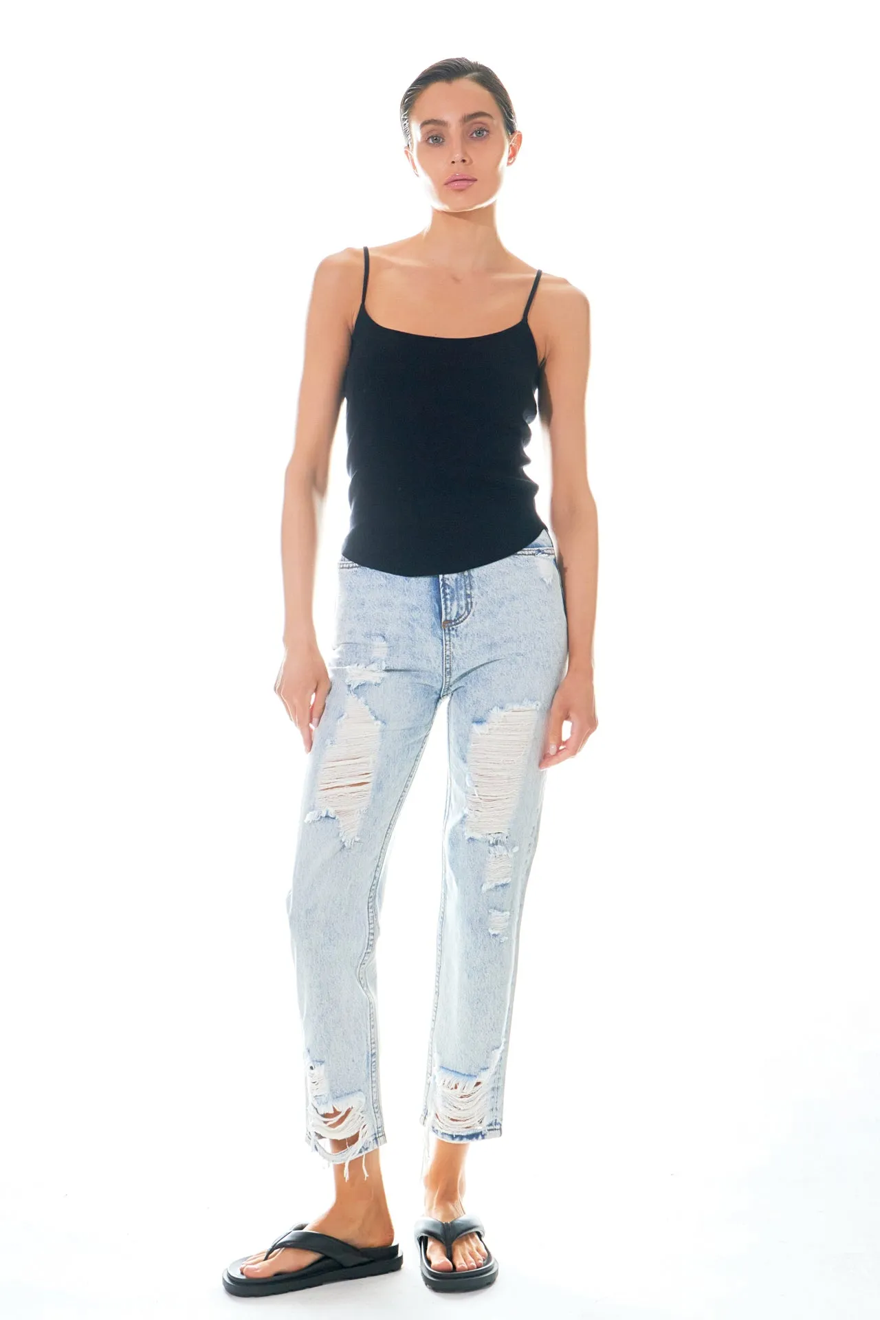 High-Waisted Distressed Straight Leg Jeans sold by Endless Rose product image thumbnail 5