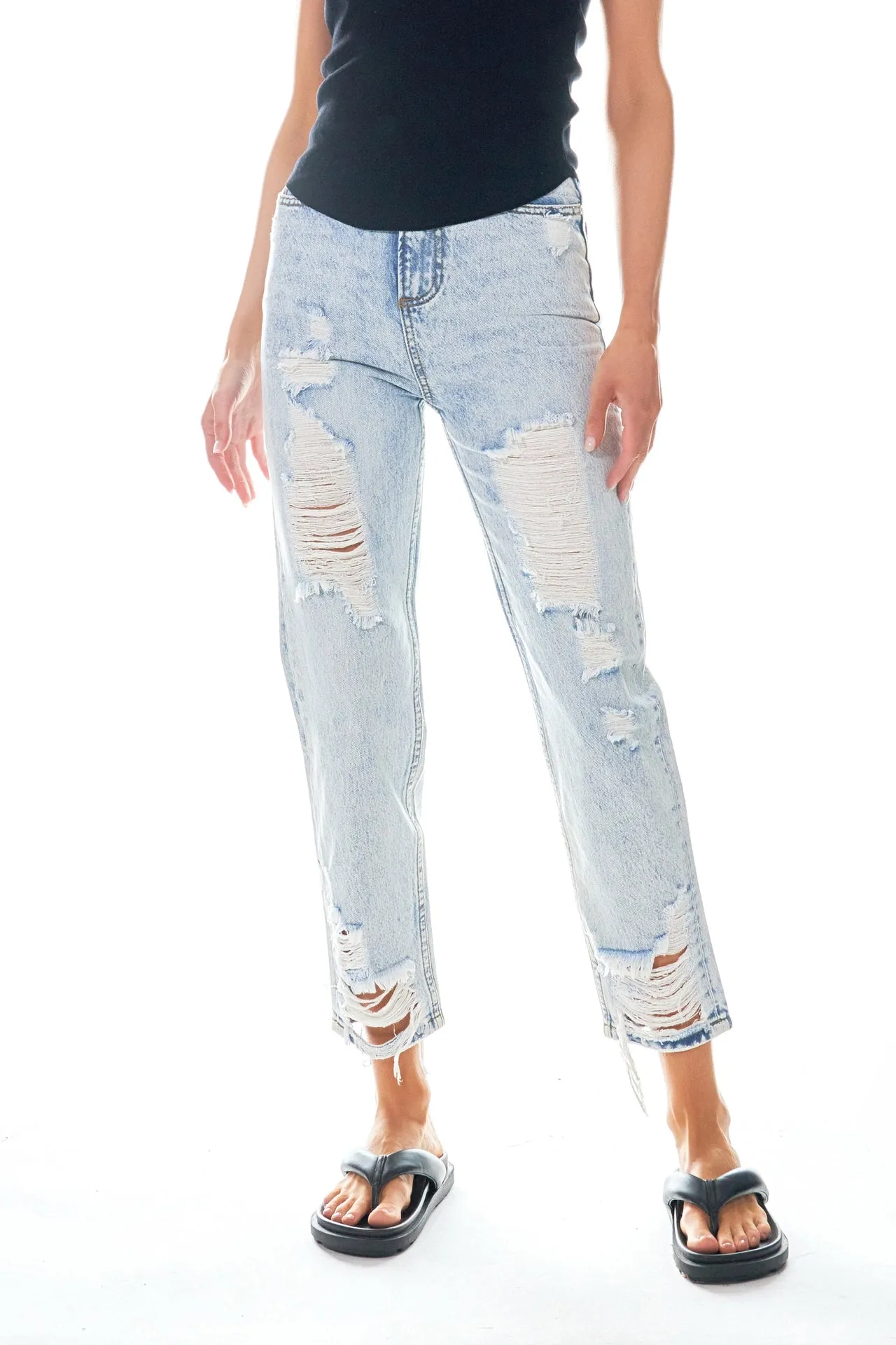 High-Waisted Distressed Straight Leg Jeans sold by Endless Rose product image thumbnail 2