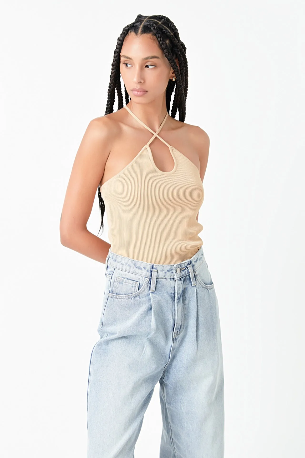 Crossover Skinny Rib Knit Top sold by Endless Rose