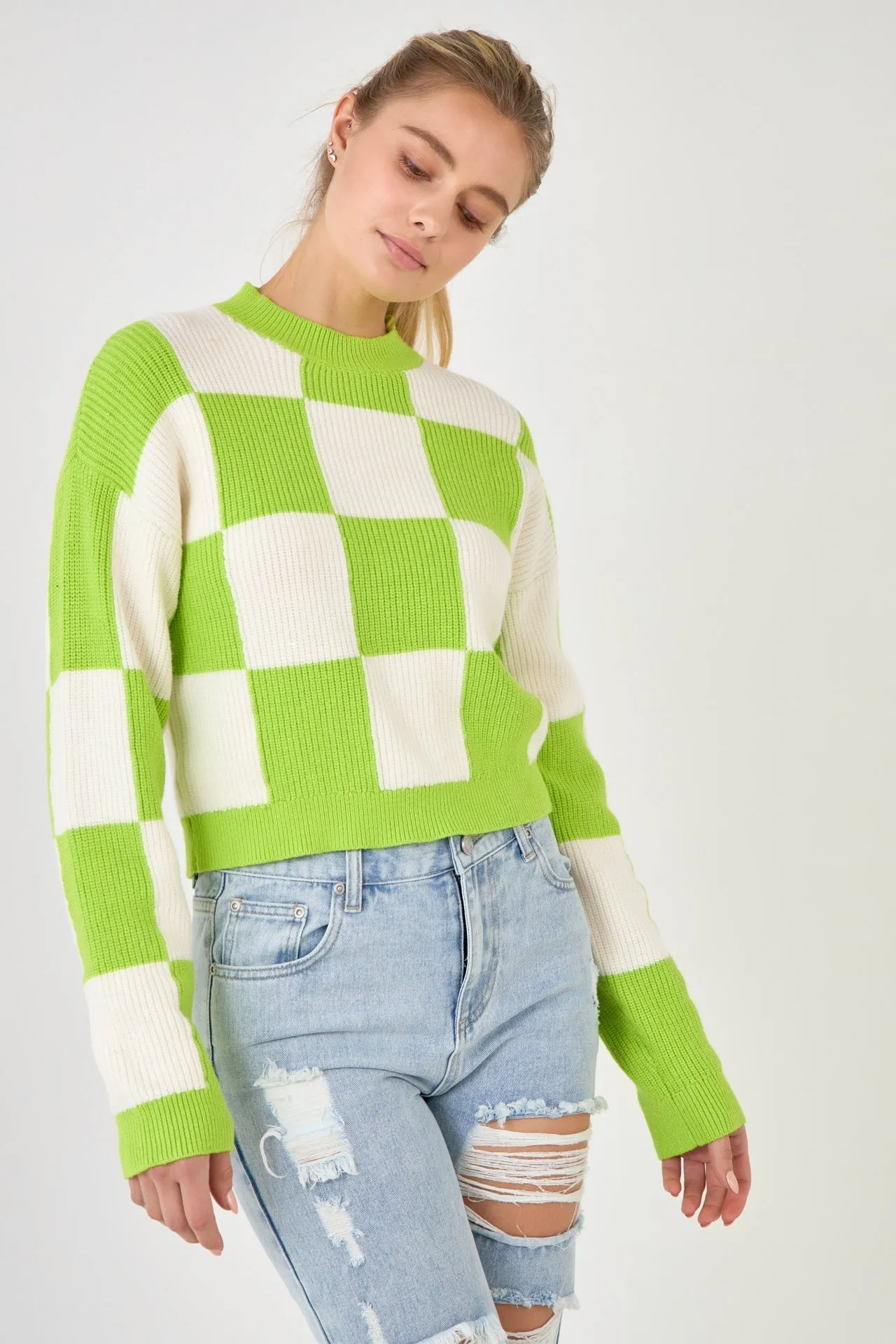 Checkerboard Knit Sweater sold by Endless Rose