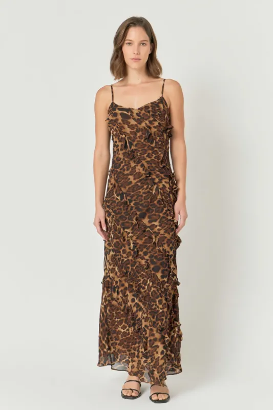 Animal Print Ruffled Slip Maxi Dress made by Endless Rose