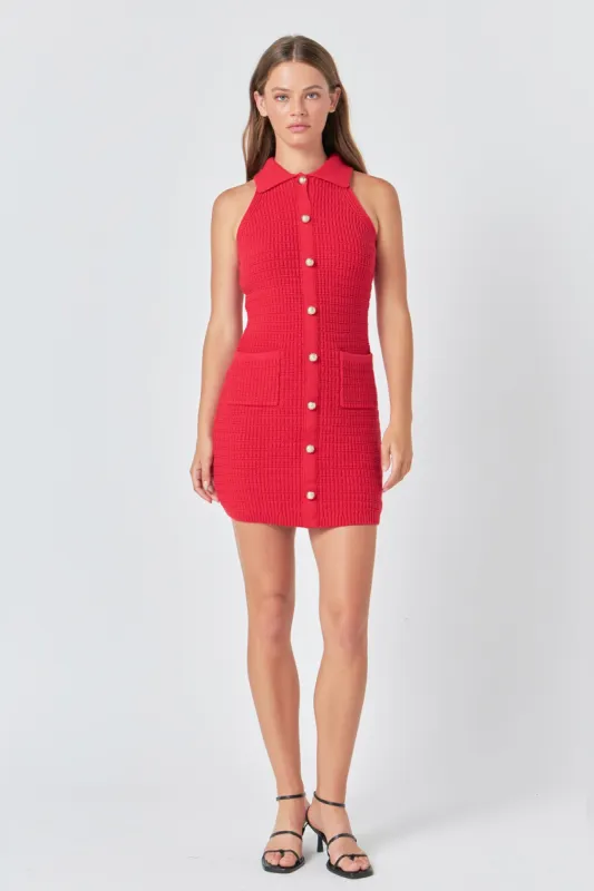 Knit Sweater Collared Mini Dress sold by Endless Rose