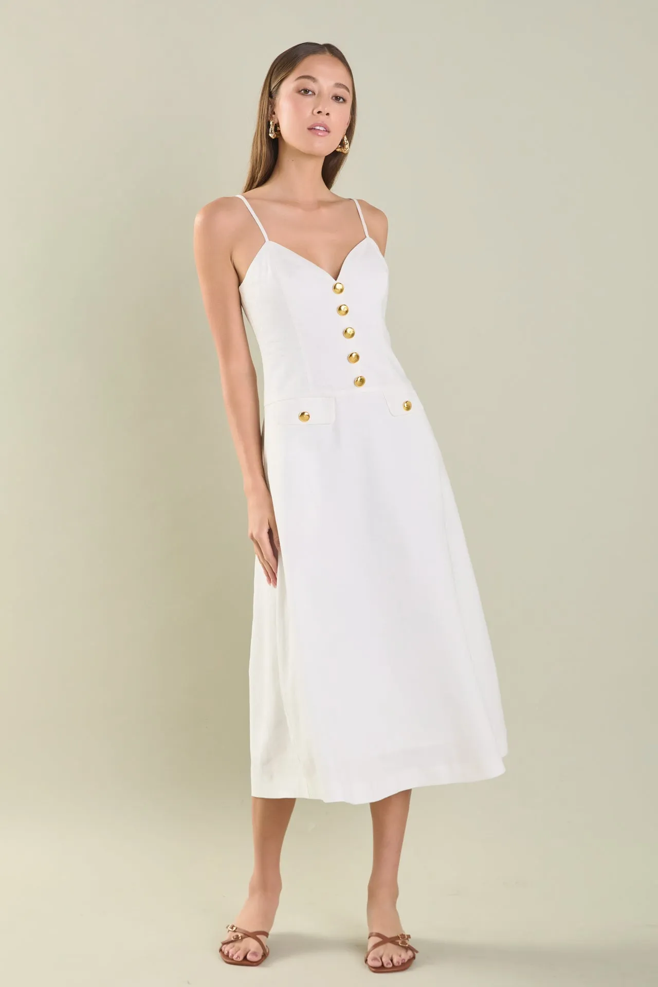 Linen Buttoned Midi Dress sold by Endless Rose