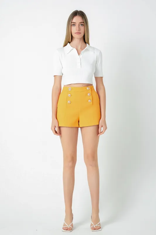 Gold Color Button Detail Shorts sold by Endless Rose