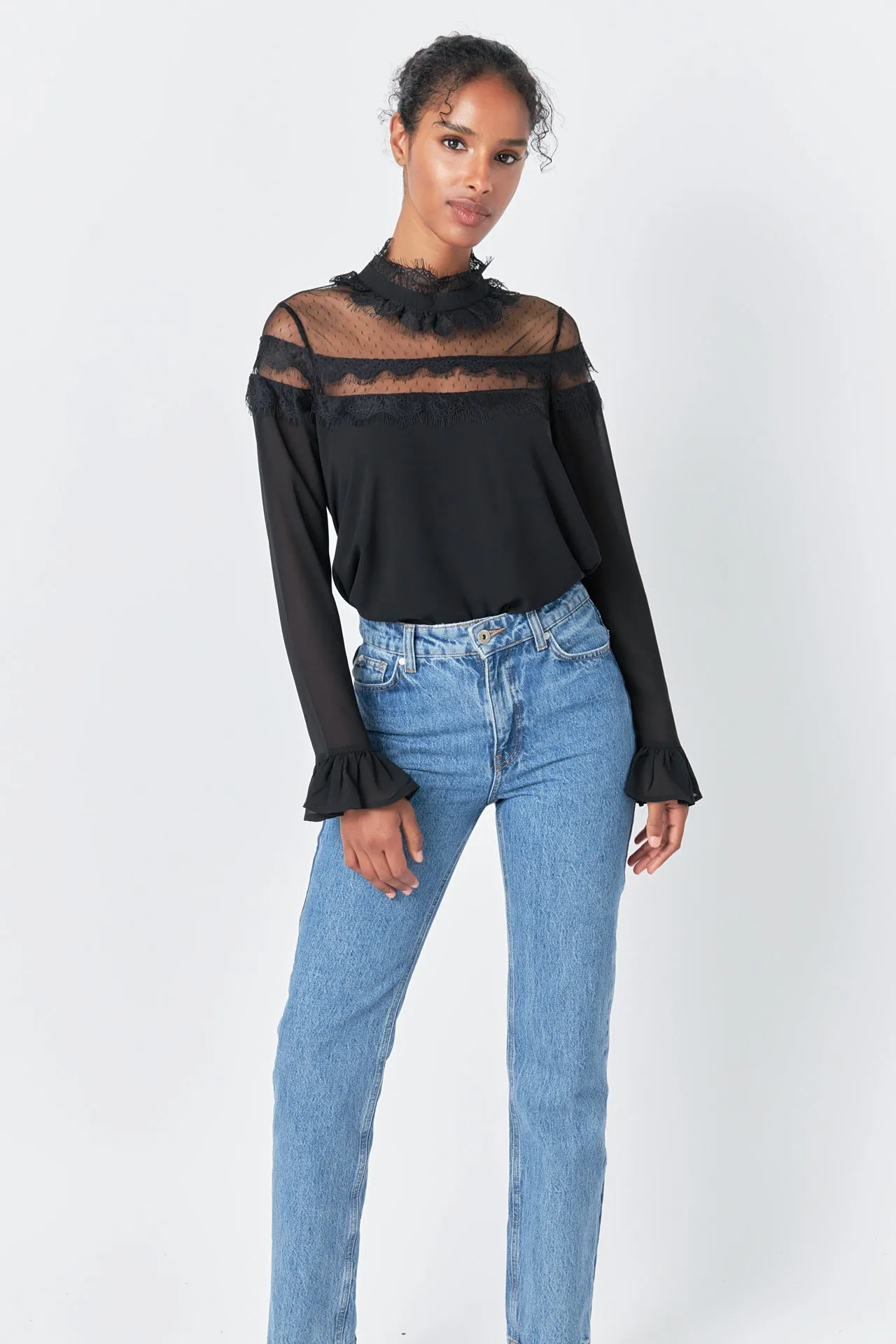 Blouse with Mesh Yoke and Lace Trim Detail sold by Endless Rose product image thumbnail 5