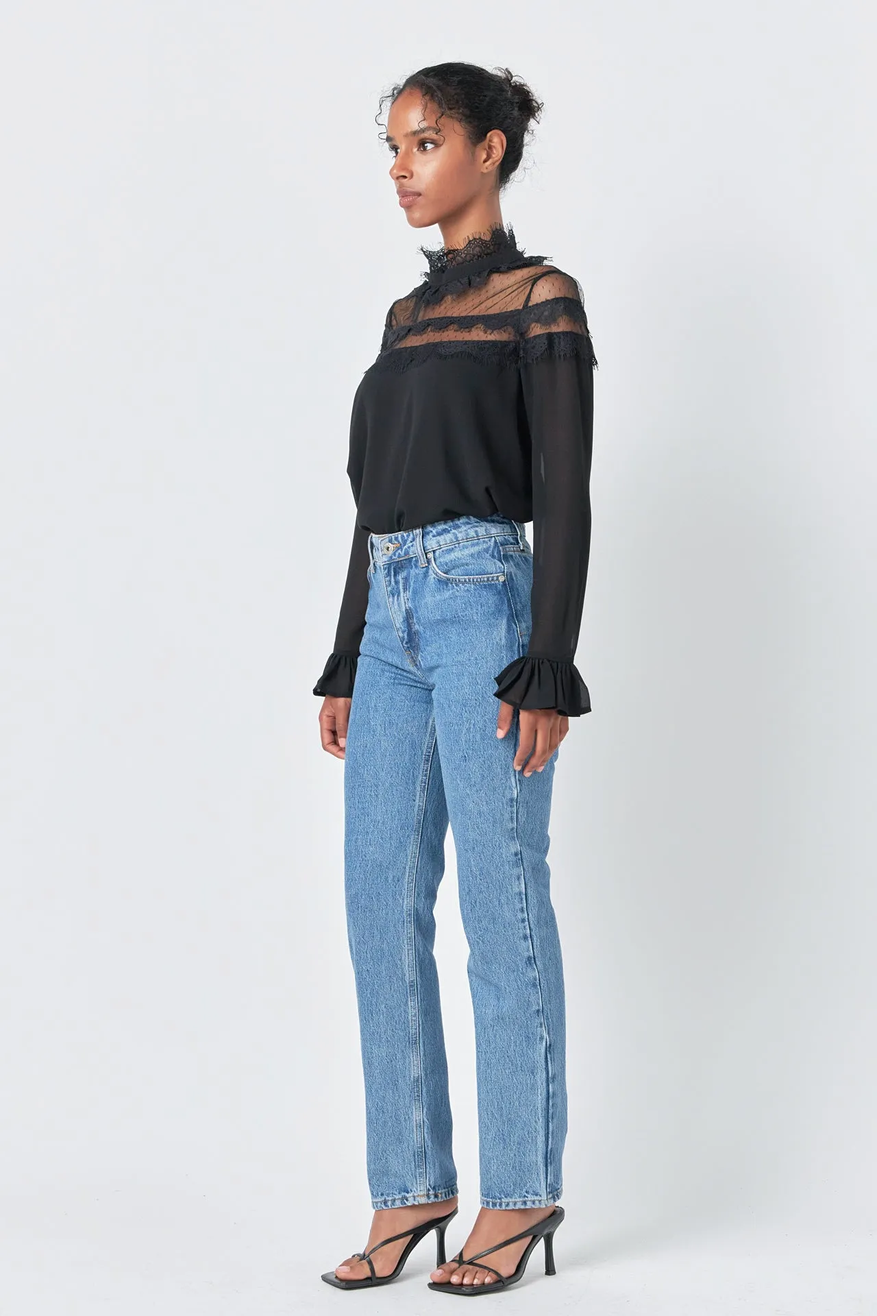 Blouse with Mesh Yoke and Lace Trim Detail sold by Endless Rose product image thumbnail 3