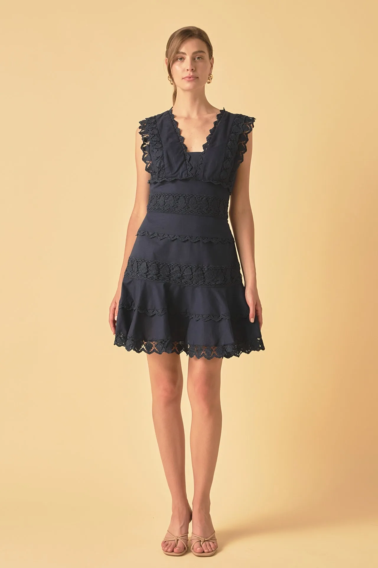 Plunging Neck Lace Trim Dress sold by Endless Rose