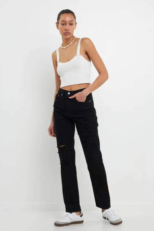 Distressed Straight Leg Jeans sold by Endless Rose