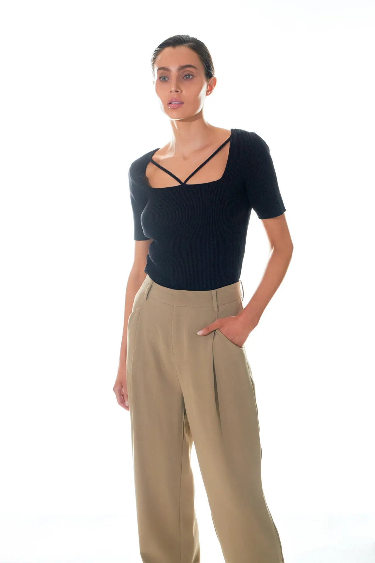 Cut-out Detail Short Sleeve Knit Top sold by Endless Rose