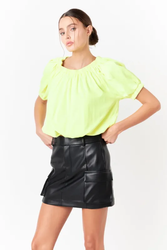 Neon Color Elastic Detail Balloon Cropped Top sold by Endless Rose