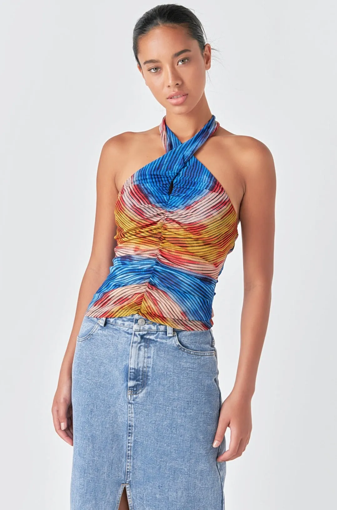 Striped Mesh Halter Top sold by Endless Rose