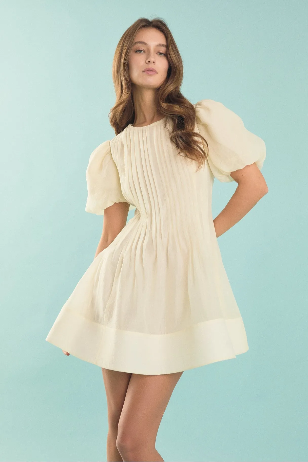 Bridget Organza Pintuck Blouson Puff Sleeve Mini Dress sold by Endless Rose