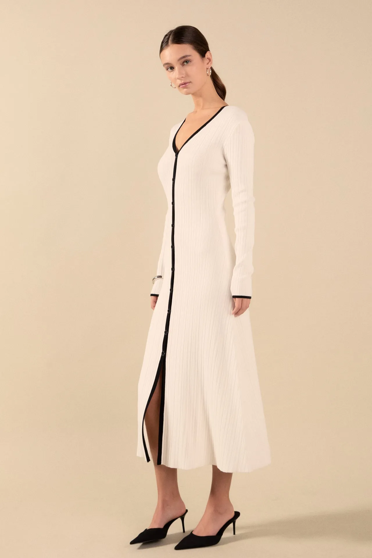 Valerie Contrast Buttoned Sweater Knit Midi Dress sold by Endless Rose product image thumbnail 3