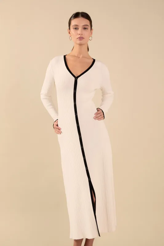 Valerie Contrast Buttoned Sweater Knit Midi Dress made by Endless Rose