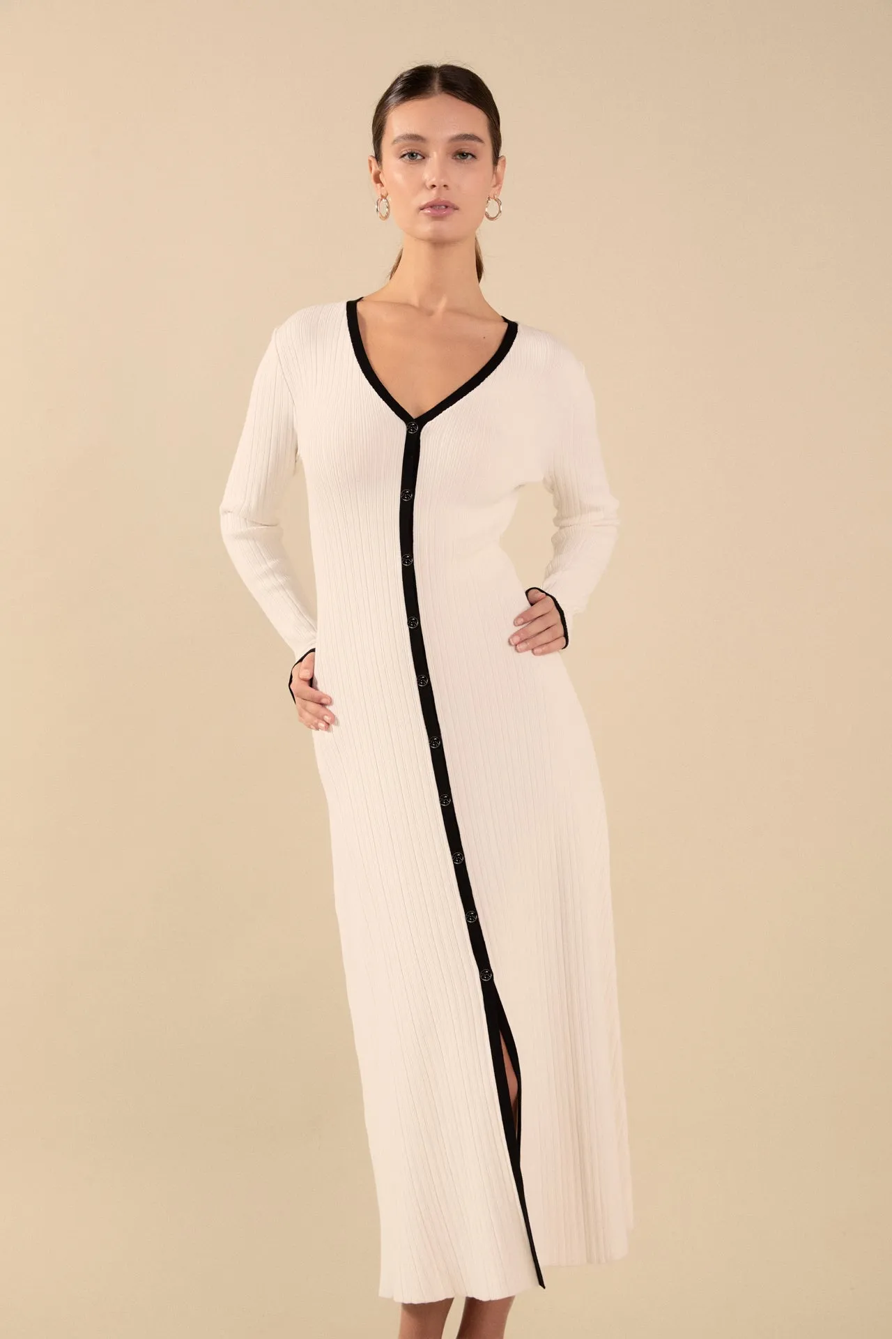 Valerie Contrast Buttoned Sweater Knit Midi Dress sold by Endless Rose