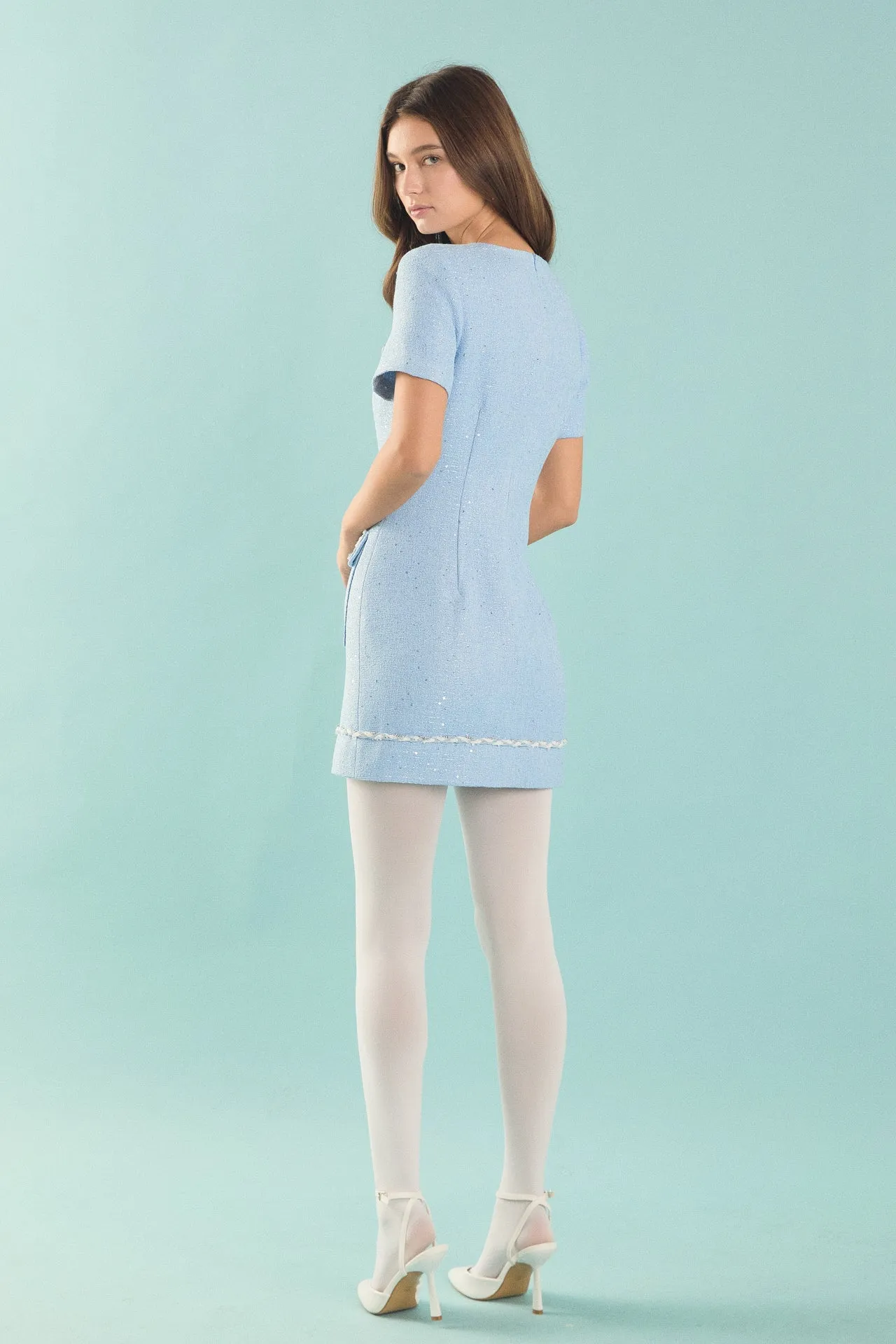 Romy Chain Embellished Short Sleeve Tweed Mini Dress sold by Endless Rose product image thumbnail 4