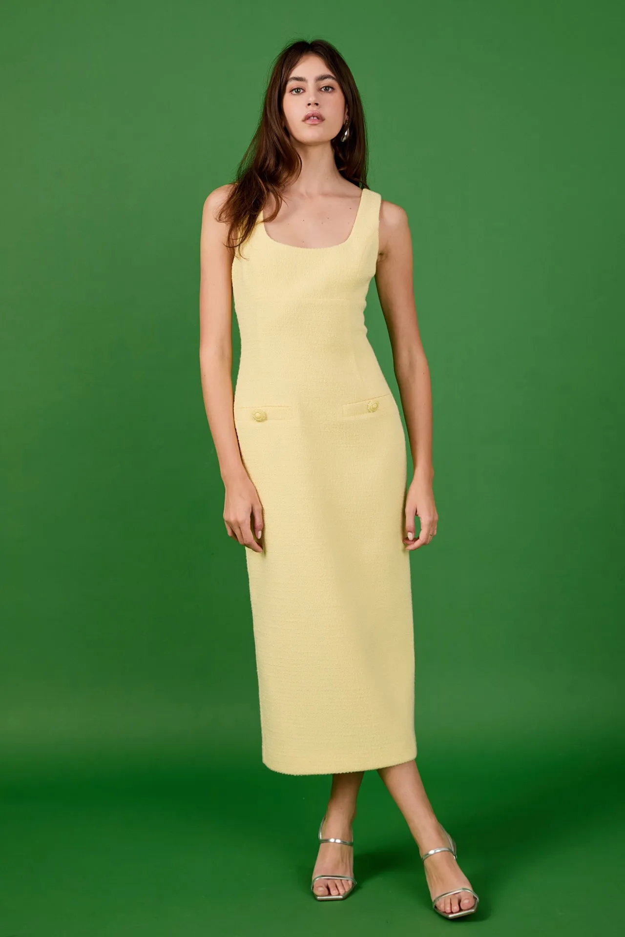 Tweed Scoop Neck Midi Dress sold by Endless Rose