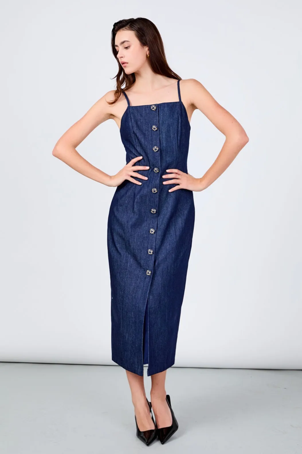 High Neck Denim Midi Dress sold by Endless Rose