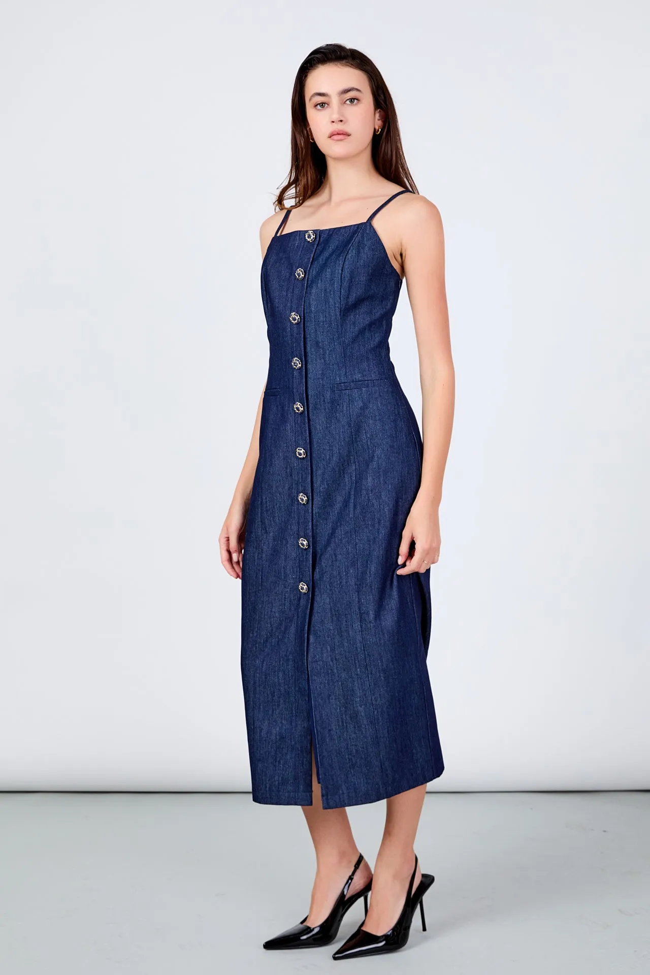 High Neck Denim Midi Dress sold by Endless Rose product image thumbnail 3