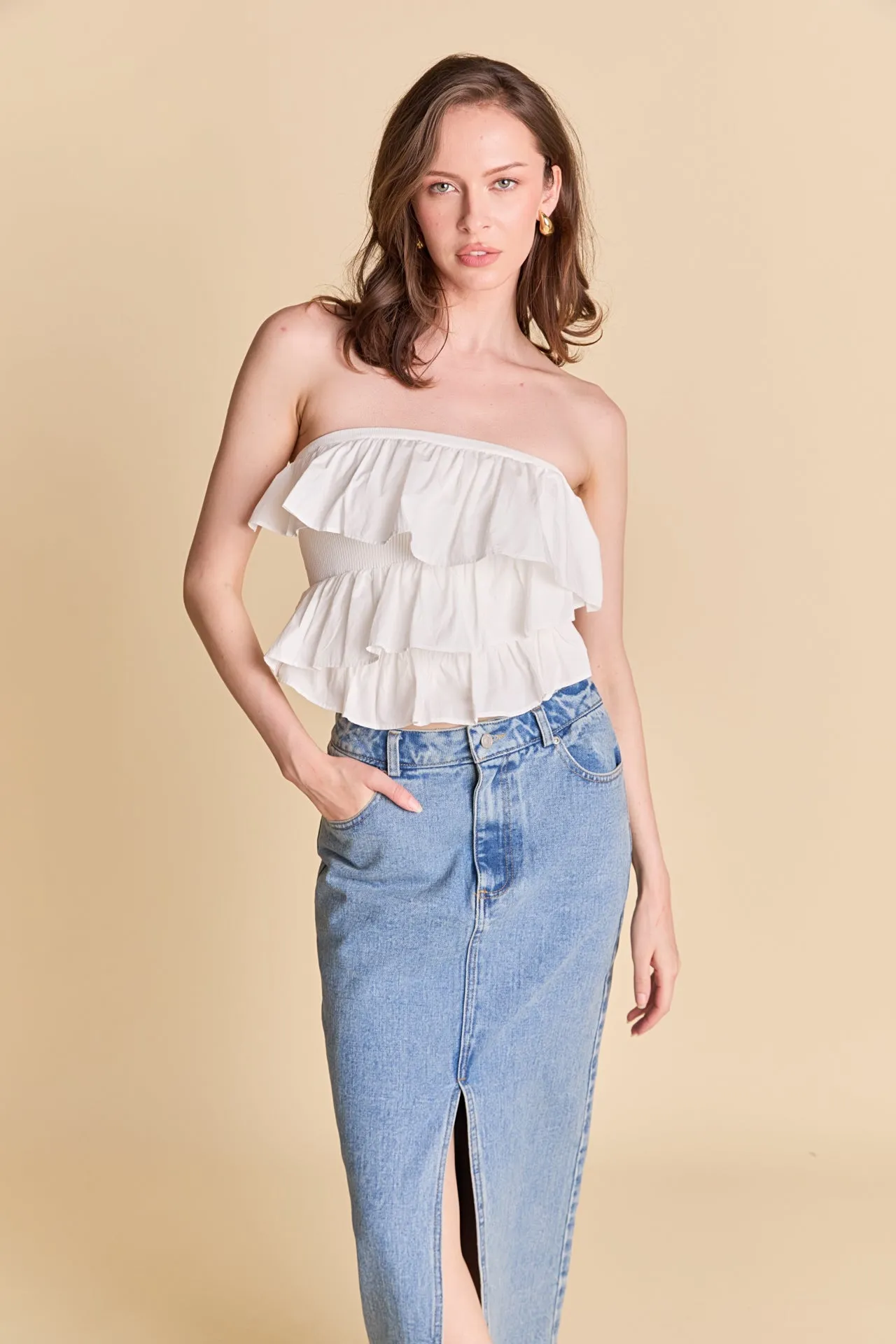 Mixed Media Ruffled Strapless Top sold by Endless Rose