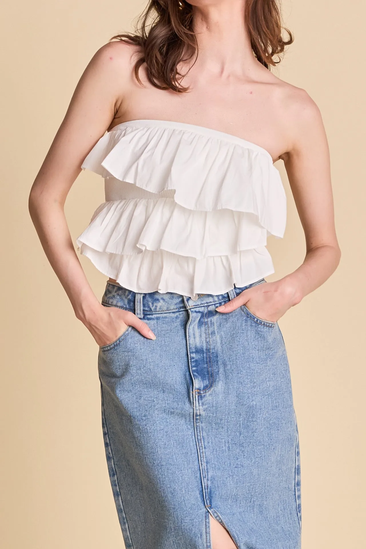 Mixed Media Ruffled Strapless Top sold by Endless Rose product image thumbnail 2