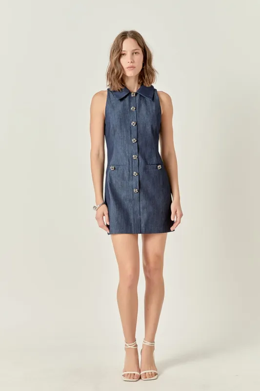 Denim Collared Mini Dress sold by Endless Rose