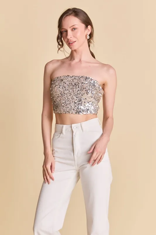 Beaded Sequins Strapless Top sold by Endless Rose