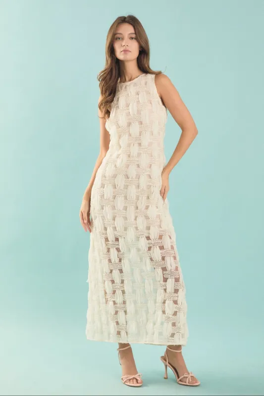 Rose Grid Textured Sleeveless Midi Dress made by Endless Rose