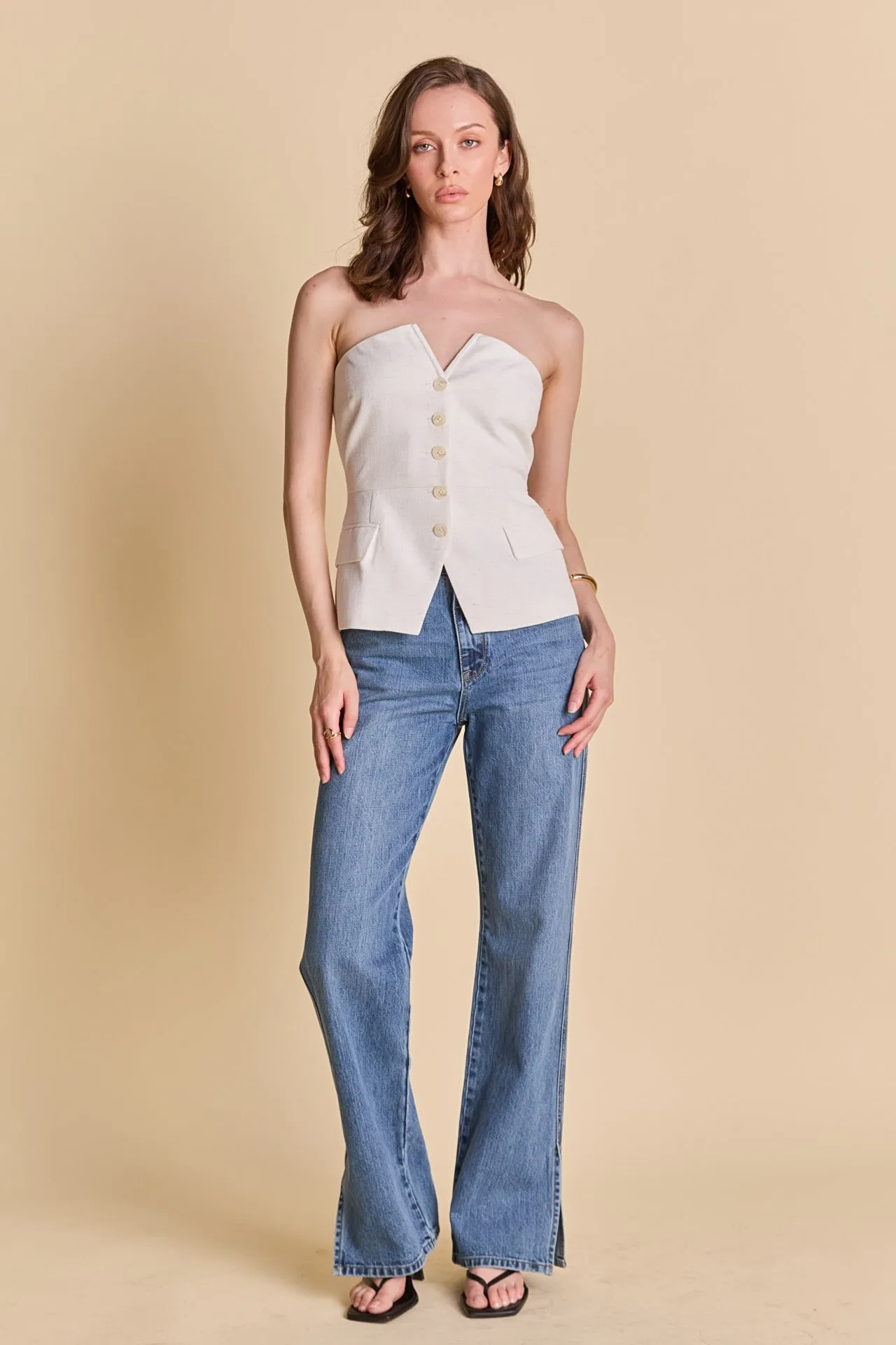 Linen Button Up Tube Top sold by Endless Rose