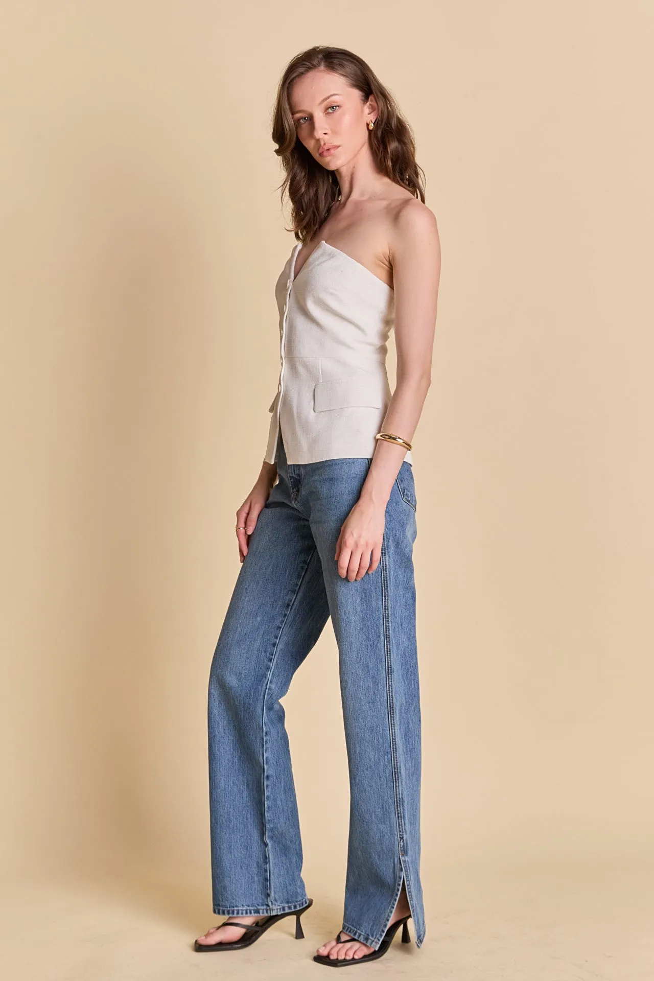 Linen Button Up Tube Top sold by Endless Rose product image thumbnail 3